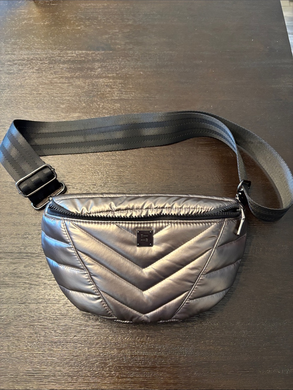 Think Royln Metallic Gray Crossbody Belt Bag